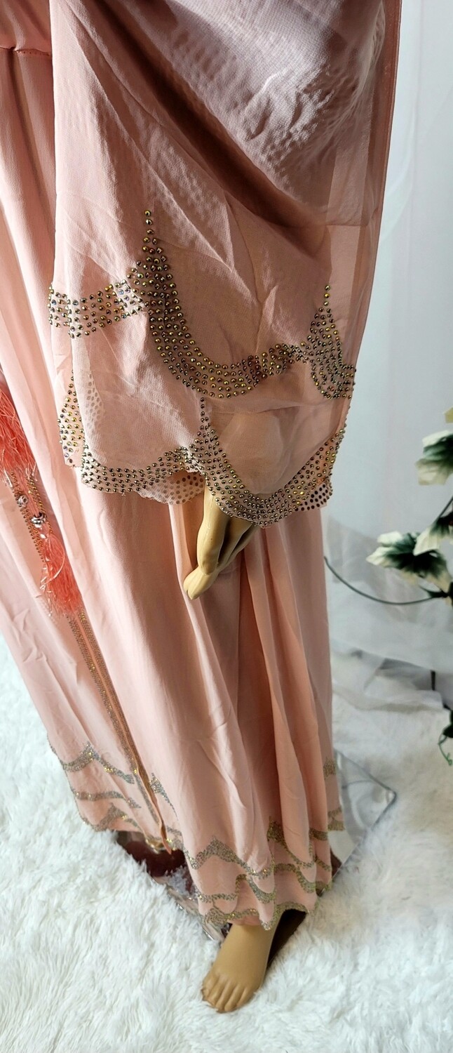 Peach Rhinestone Waves Modest Dubai Abaya
