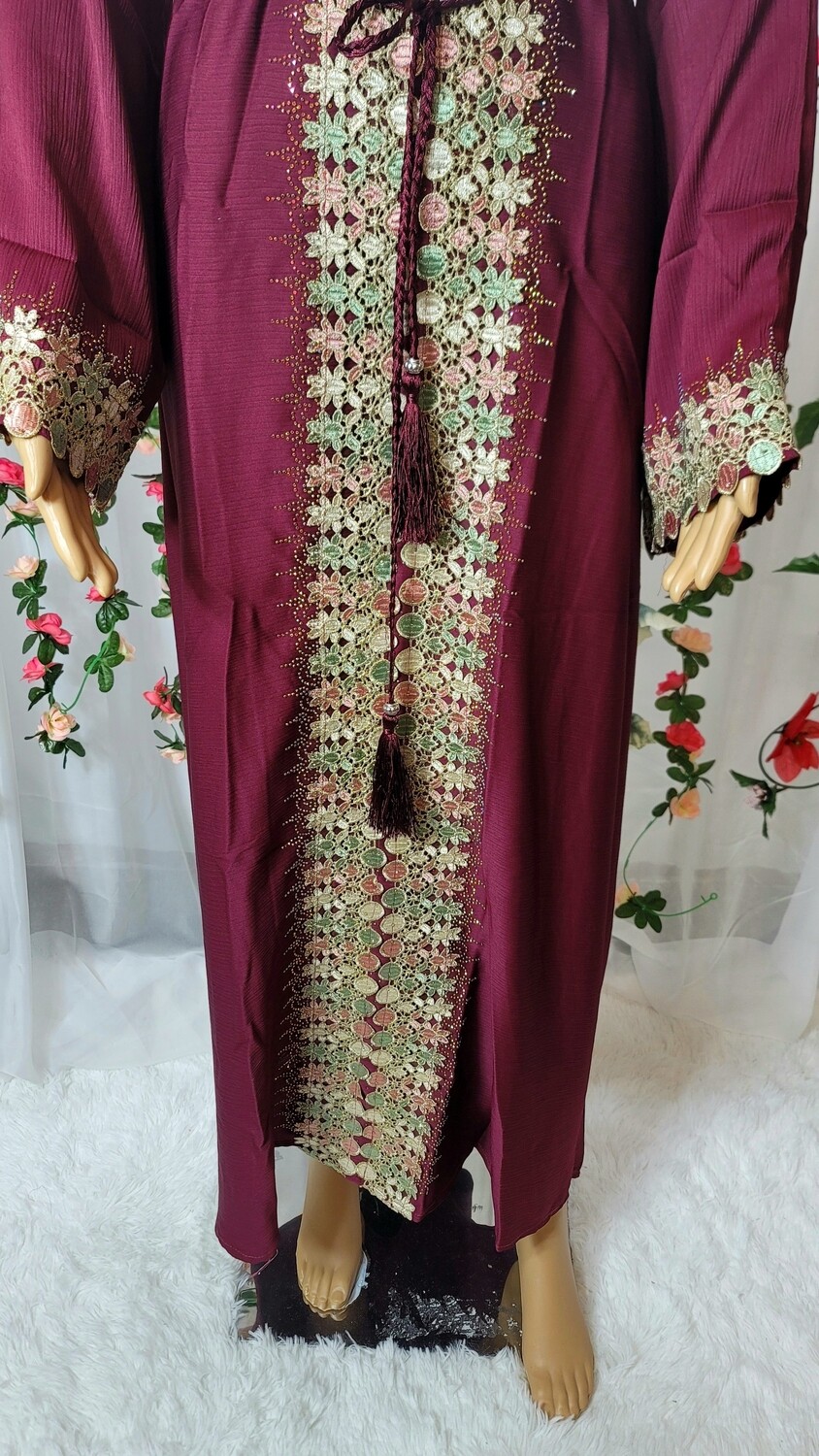Maroon Lace Modest Dubai Abaya