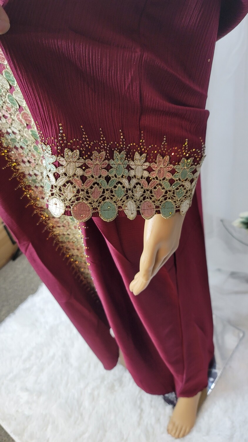 Maroon Lace Modest Dubai Abaya