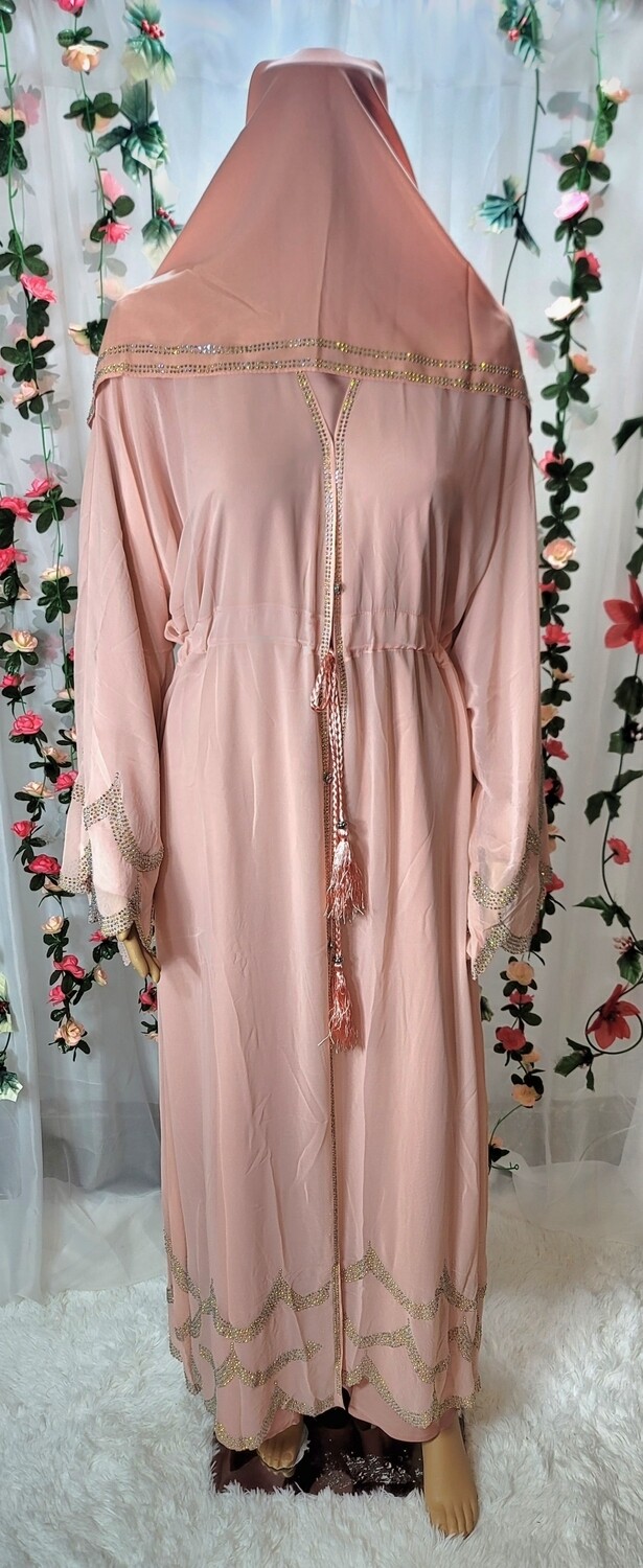 Peach Rhinestone Waves Modest Dubai Abaya