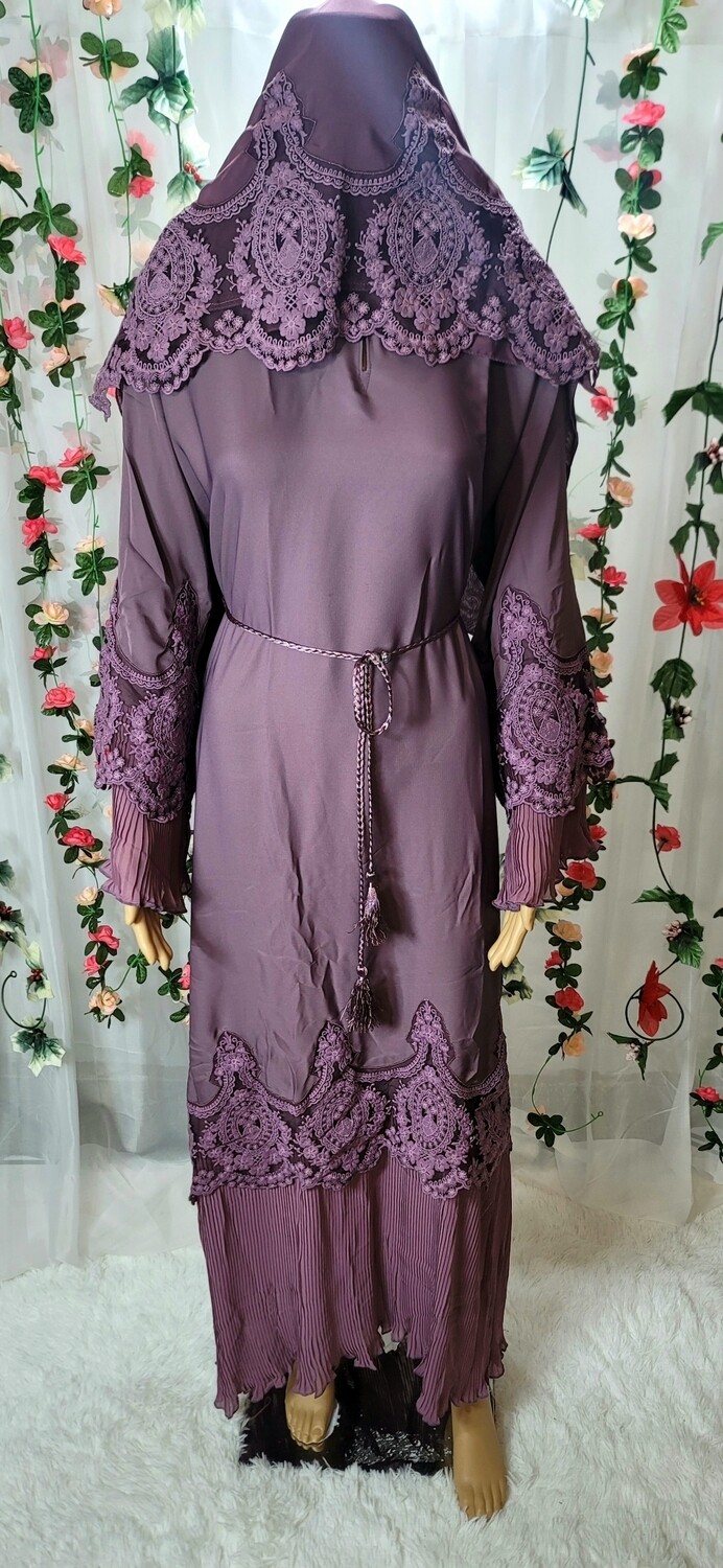 Dark Lavender Lace Modest Dubai Abaya