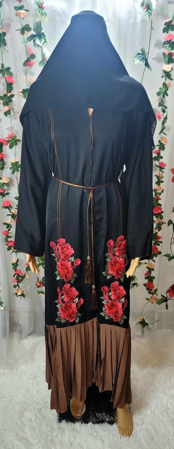 Black Flower Embroidered Modest Dubai Abaya