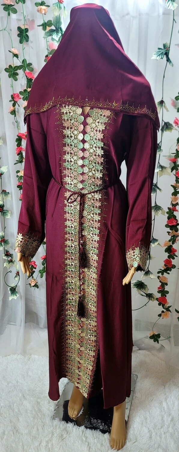 Maroon Lace Modest Dubai Abaya