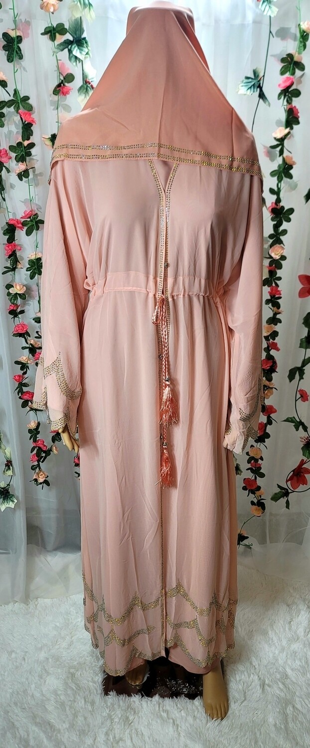 Peach Rhinestone Waves Modest Dubai Abaya