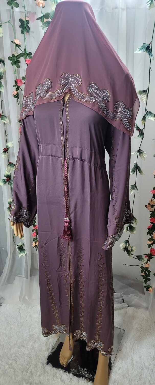 Dark Lavender Rhinestone Fashion Dubai Abaya