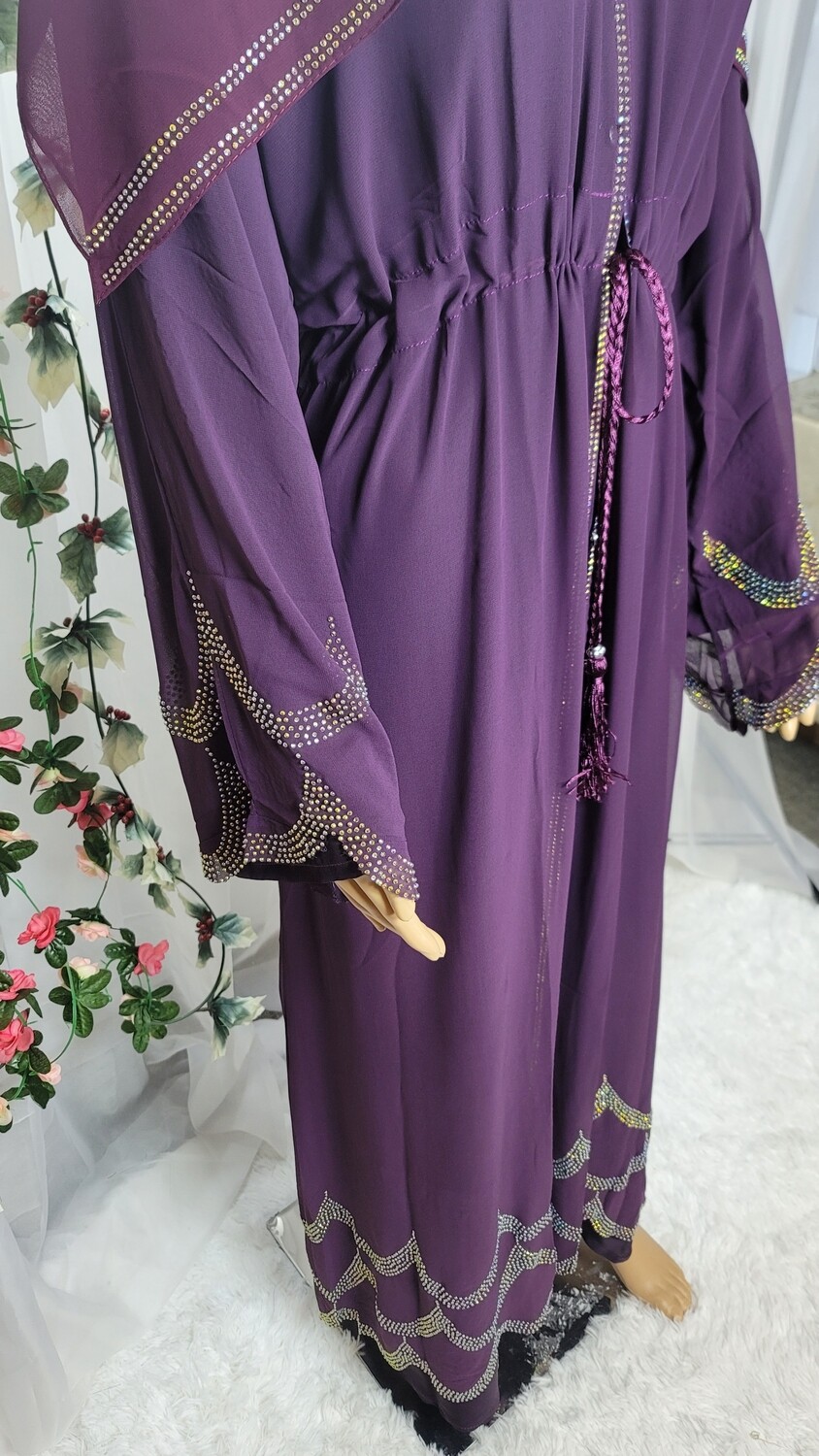 Purple Waves Rhinestone Modest Dubai Abaya