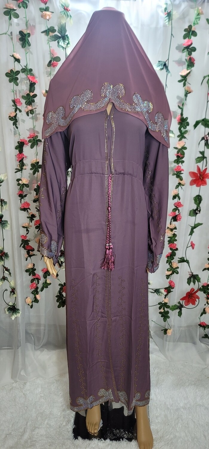 Dark Lavender Rhinestone Fashion Dubai Abaya