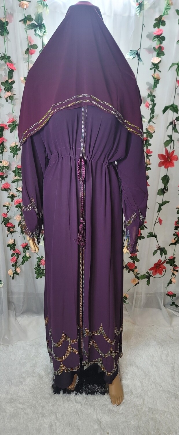Purple Waves Rhinestone Modest Dubai Abaya