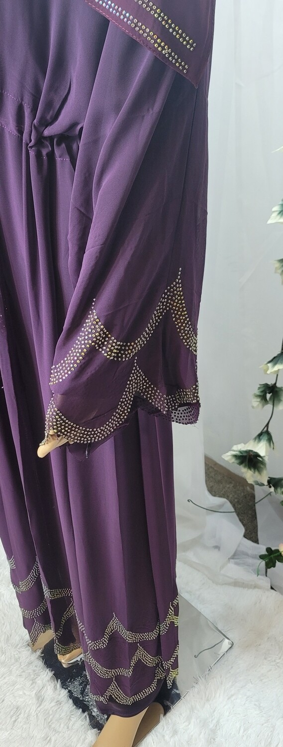 Purple Waves Rhinestone Modest Dubai Abaya