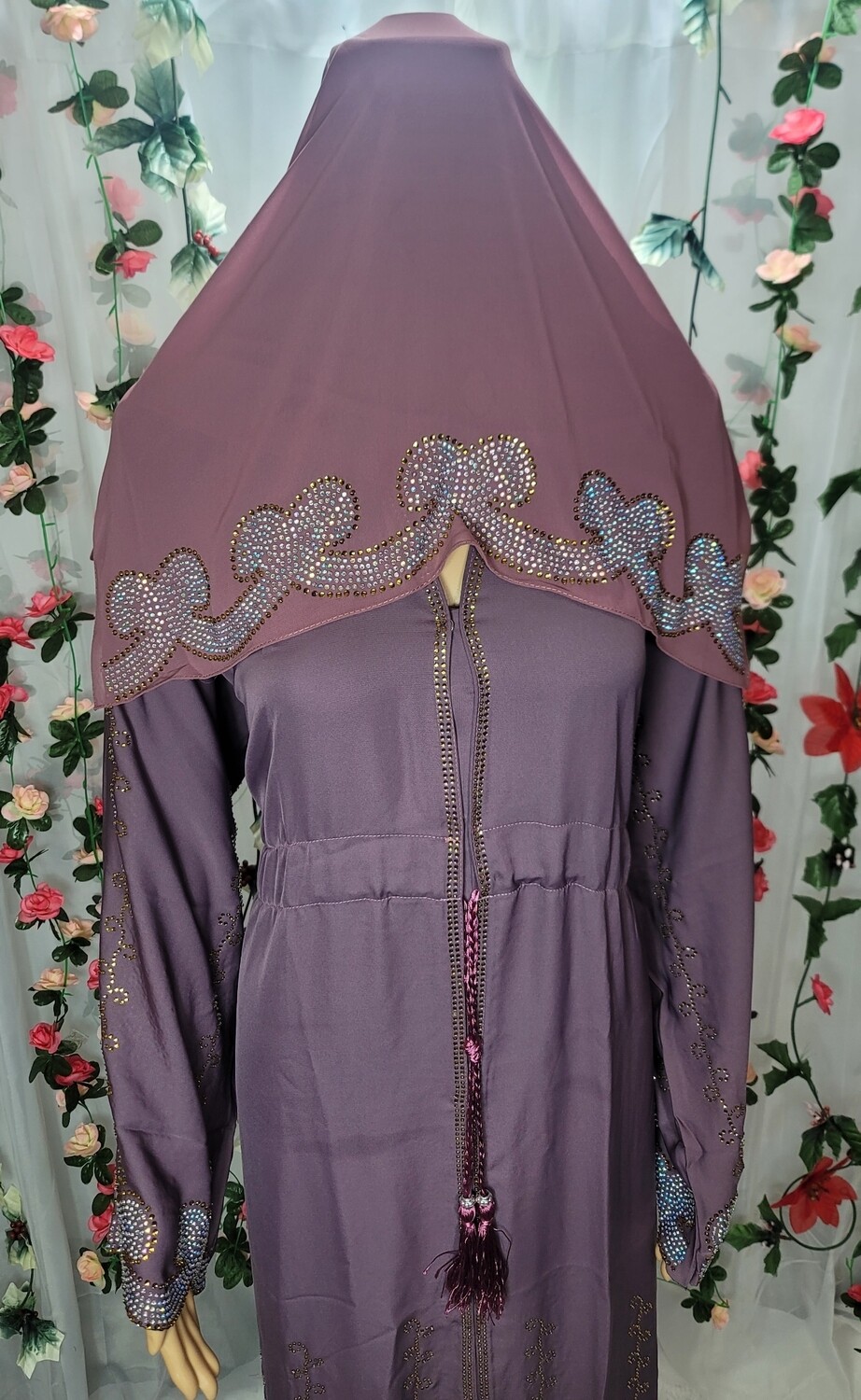 Dark Lavender Rhinestone Fashion Dubai Abaya