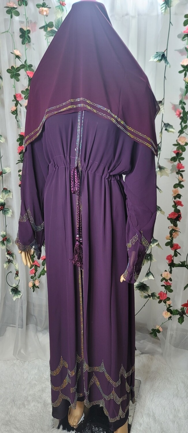 Purple Waves Rhinestone Modest Dubai Abaya