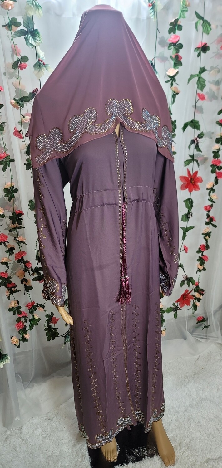Dark Lavender Rhinestone Fashion Dubai Abaya
