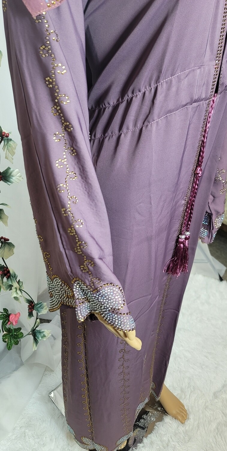 Dark Lavender Rhinestone Fashion Dubai Abaya