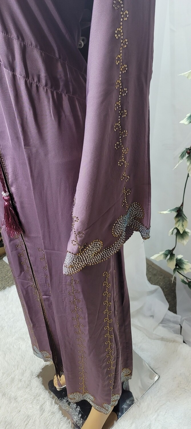 Dark Lavender Rhinestone Fashion Dubai Abaya