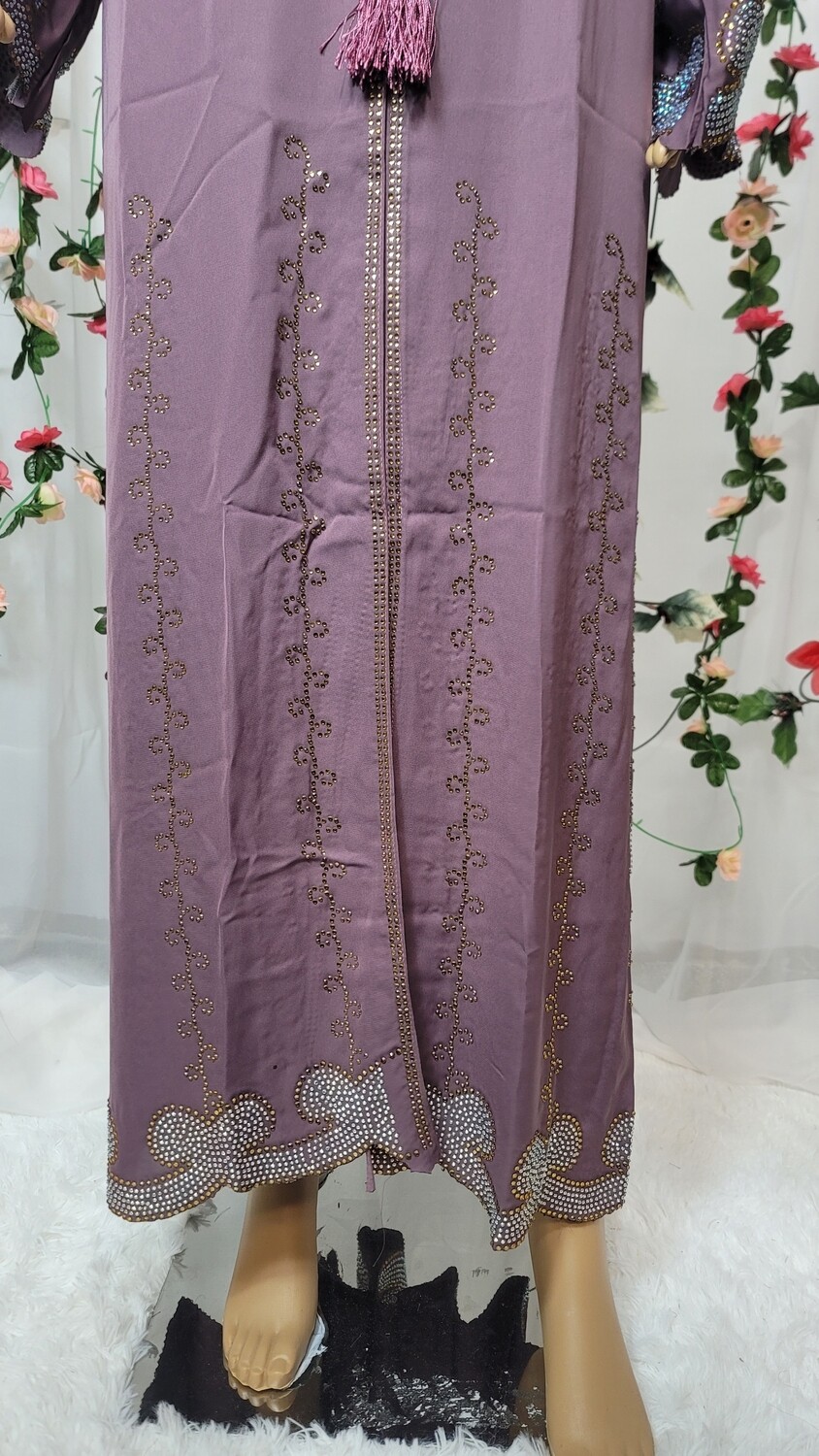Dark Lavender Rhinestone Fashion Dubai Abaya