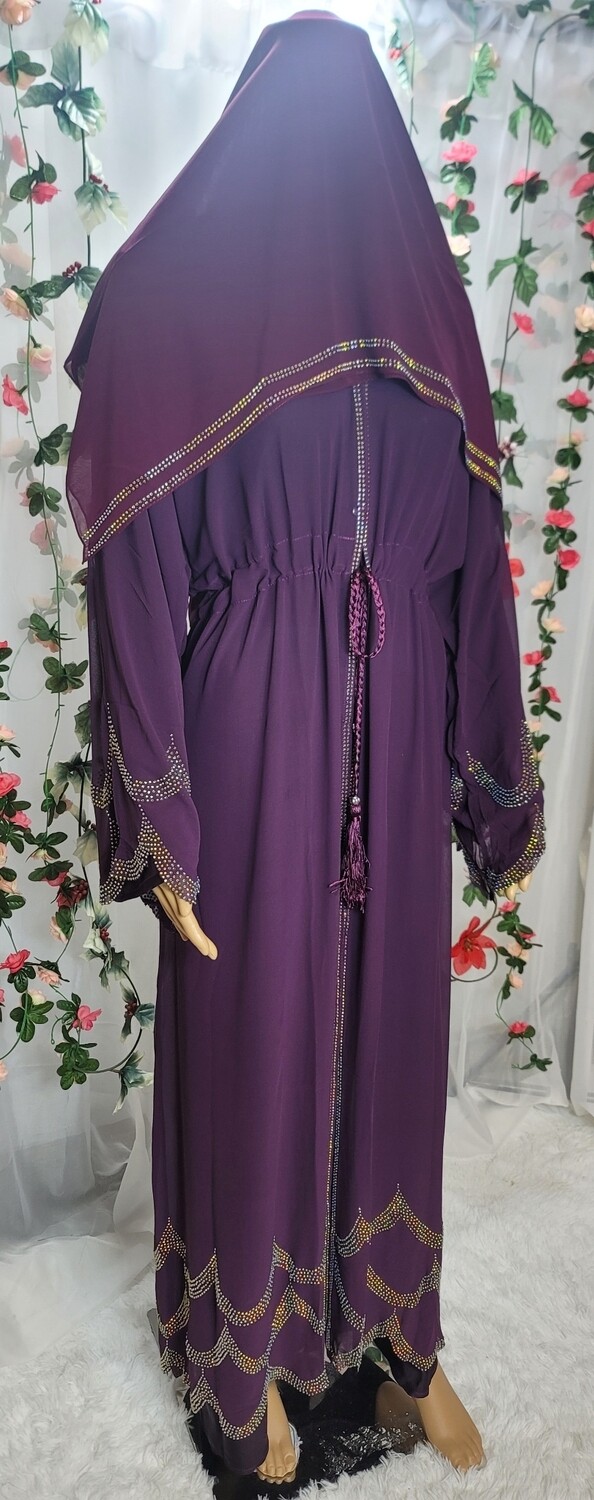 Purple Waves Rhinestone Modest Dubai Abaya
