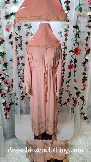 Peach Rhinestone Waves Modest Dubai Abaya