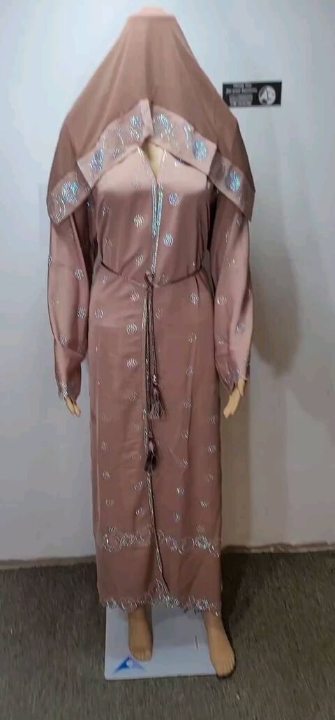 Beige Silver Rhinestone Modest Dubai Abaya