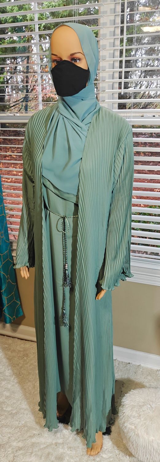 Sage Pleated Modest Dubai Abaya