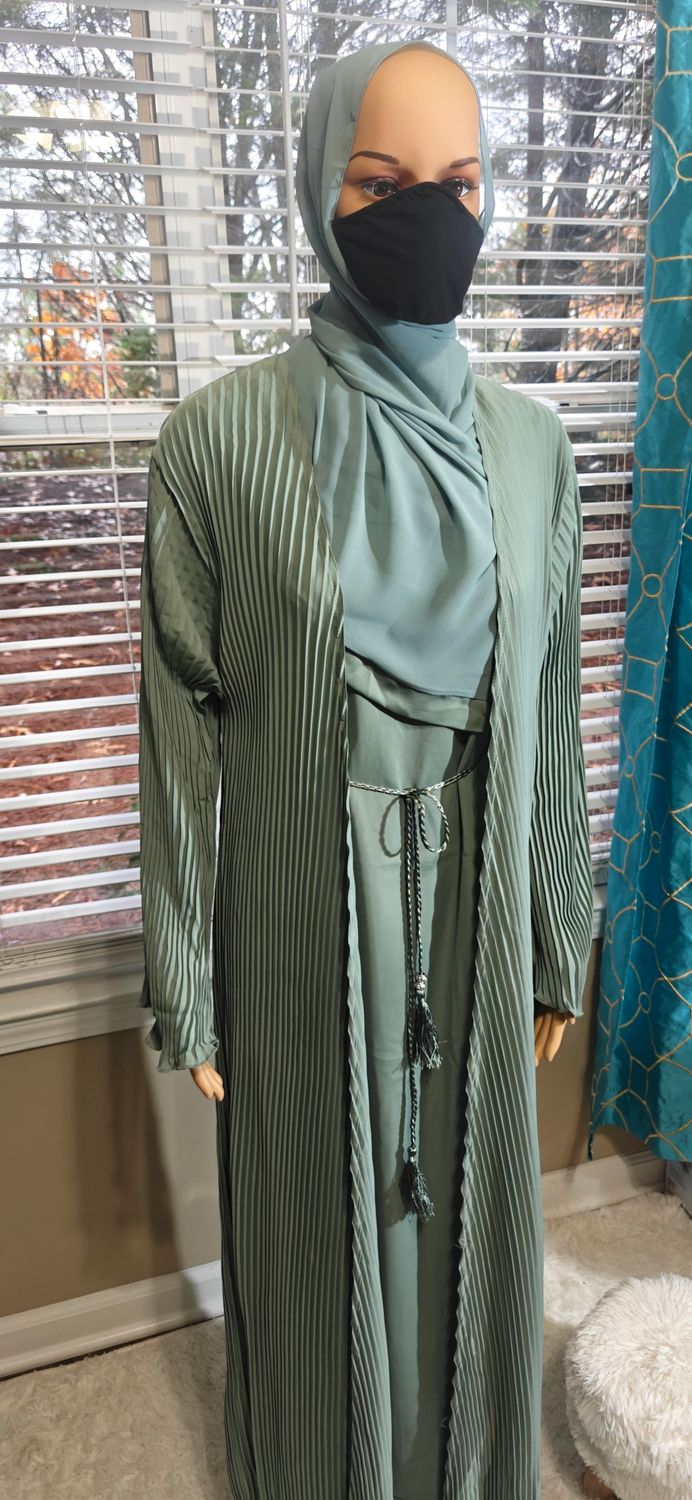 Sage Pleated Modest Dubai Abaya