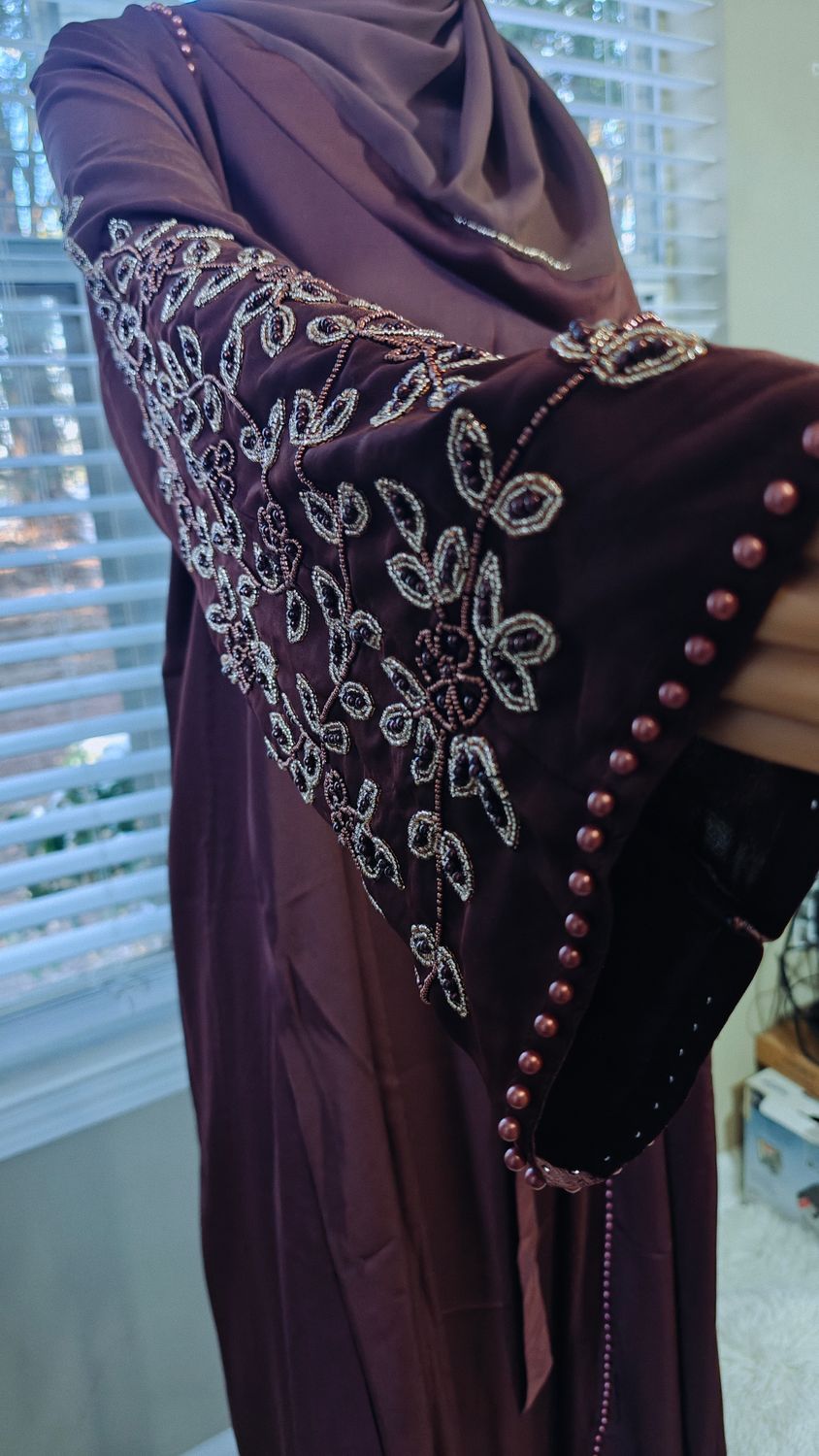 Brown Embellished Sleeve Modest Dubai Abaya