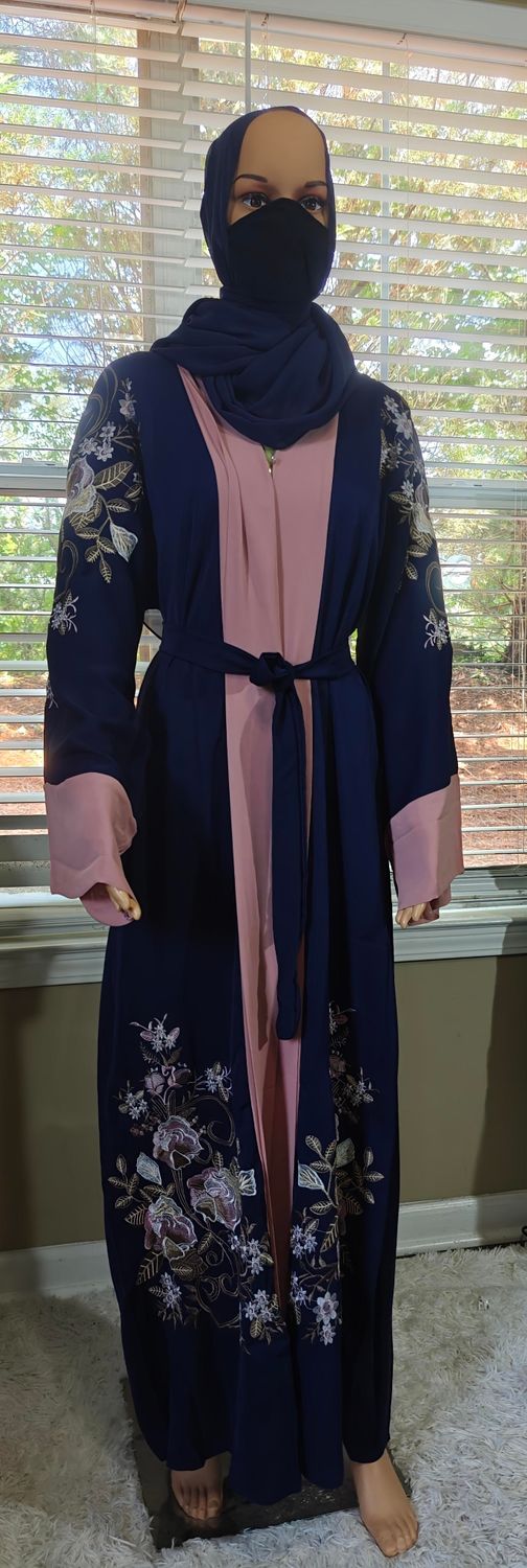 Navy Blue Floral Modest Dubai Abaya