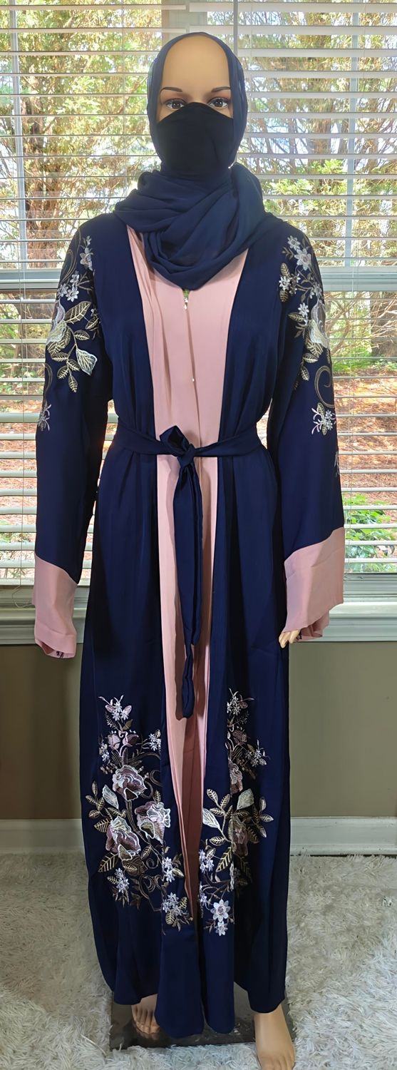 Navy Blue Floral Modest Dubai Abaya