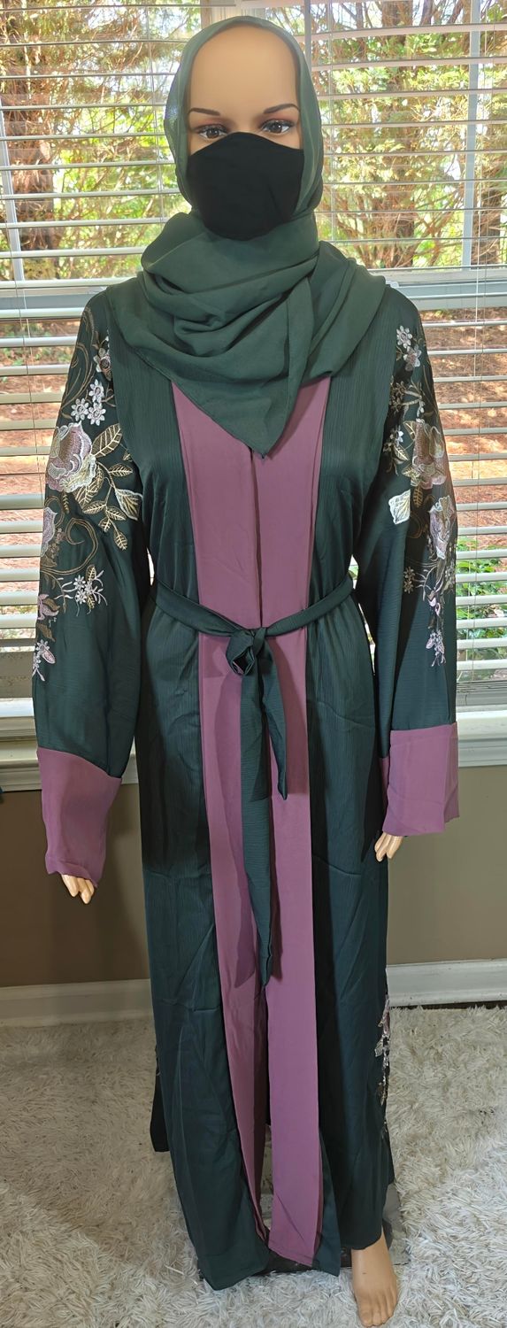 Green Floral Modest Dubai Abaya