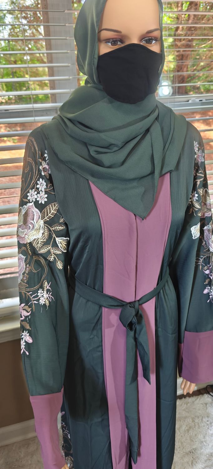 Green Floral Modest Dubai Abaya