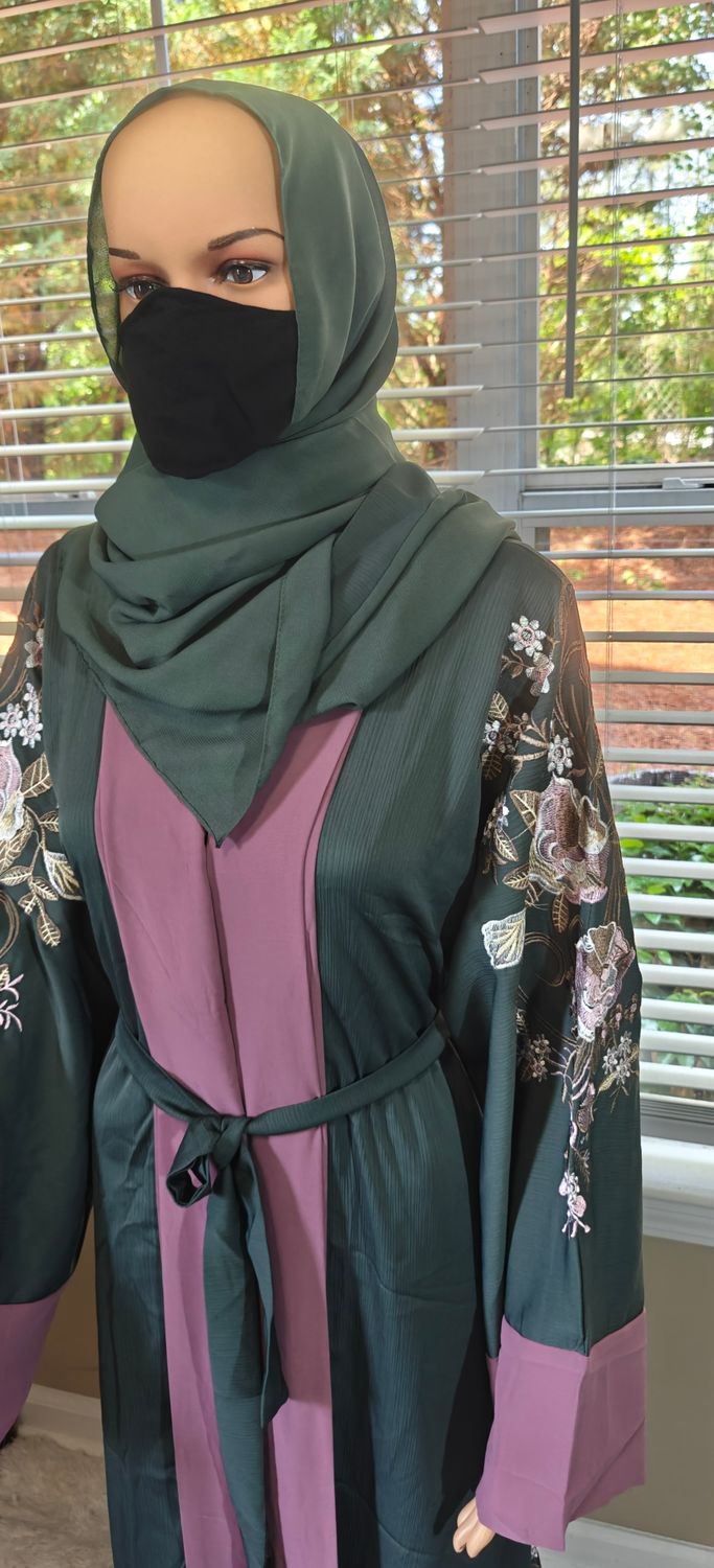 Green Floral Modest Dubai Abaya