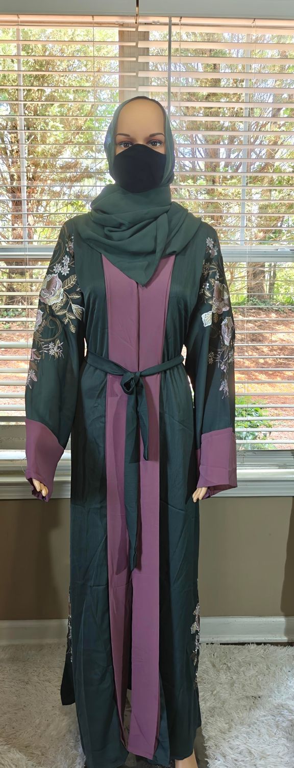 Green Floral Modest Dubai Abaya