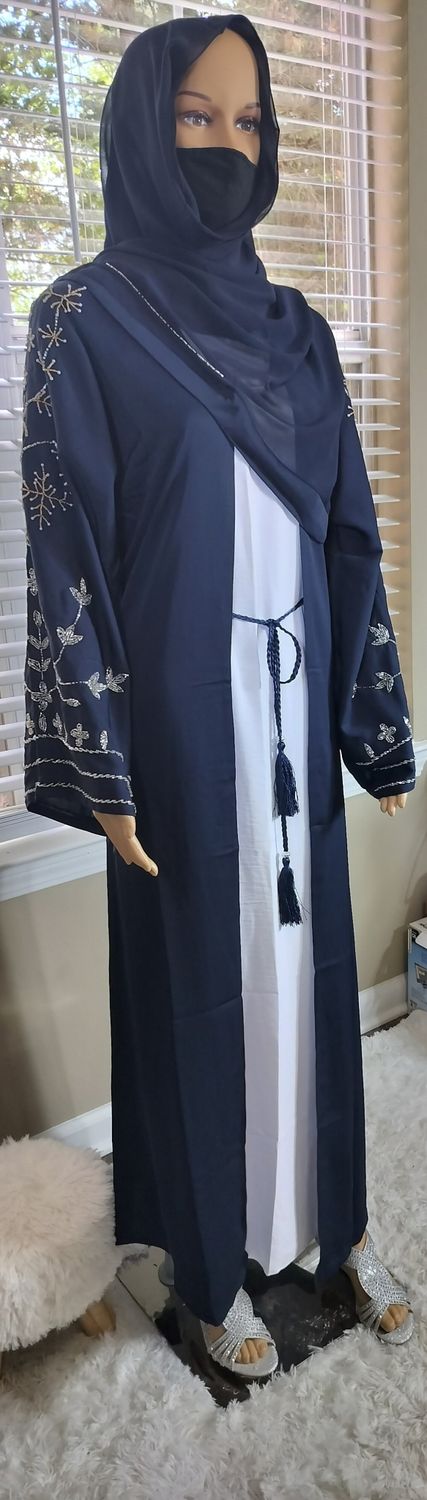 Navy Blue Embellished Sleeve Modest Dubai Abaya