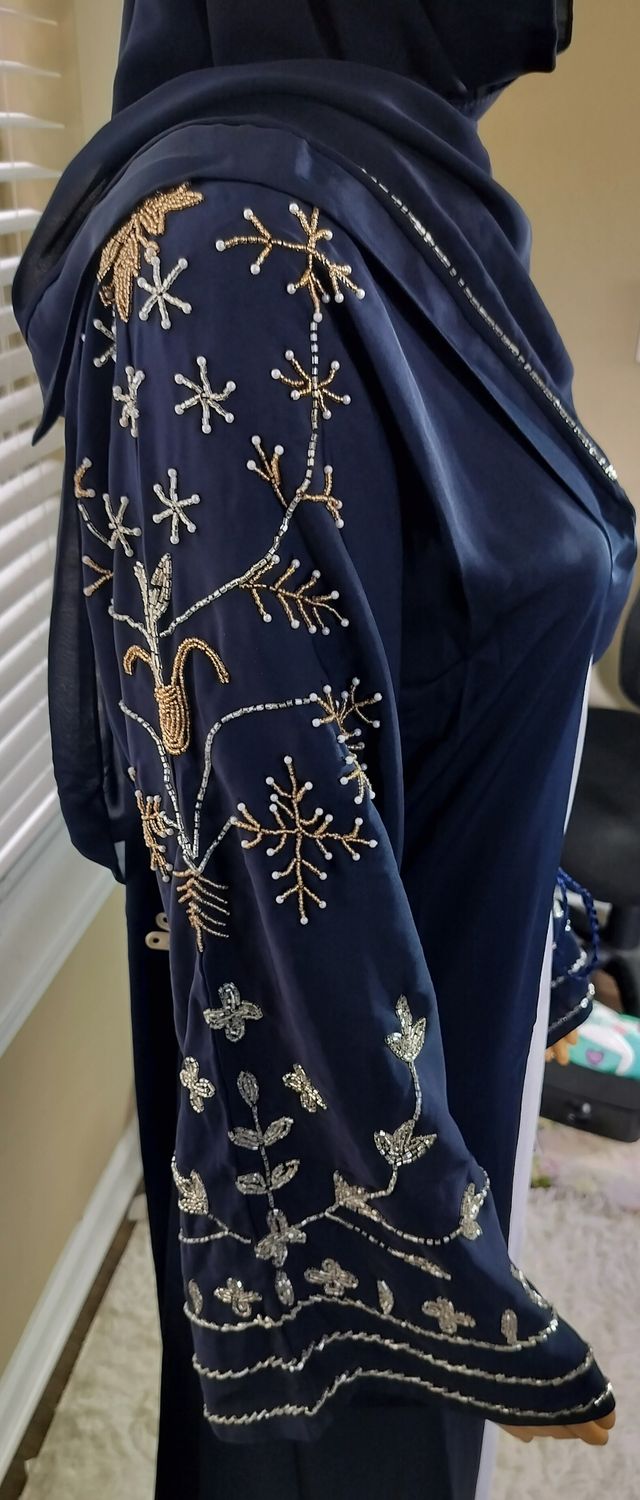 Navy Blue Embellished Sleeve Modest Dubai Abaya