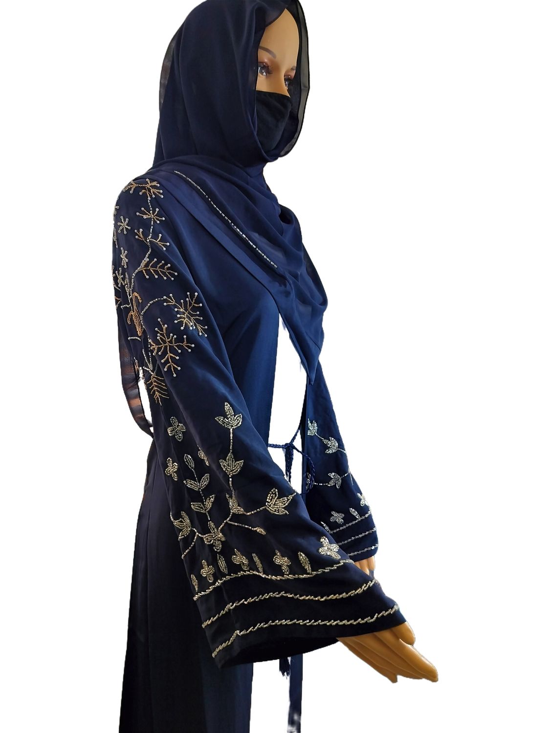 Navy Blue Embellished Sleeve Modest Dubai Abaya