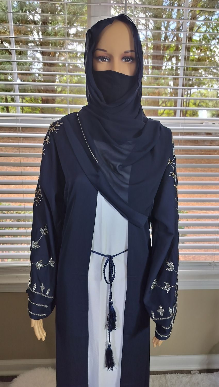 Navy Blue Embellished Sleeve Modest Dubai Abaya