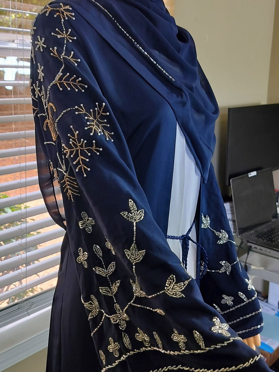 Navy Blue Embellished Sleeve Modest Dubai Abaya
