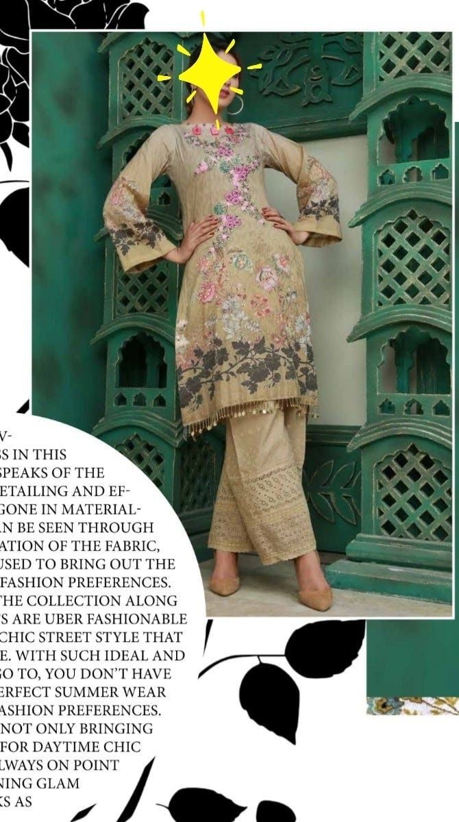 Beige- Mishkal Embroidered Lawn Suit with Shifli Embroidered Trouser