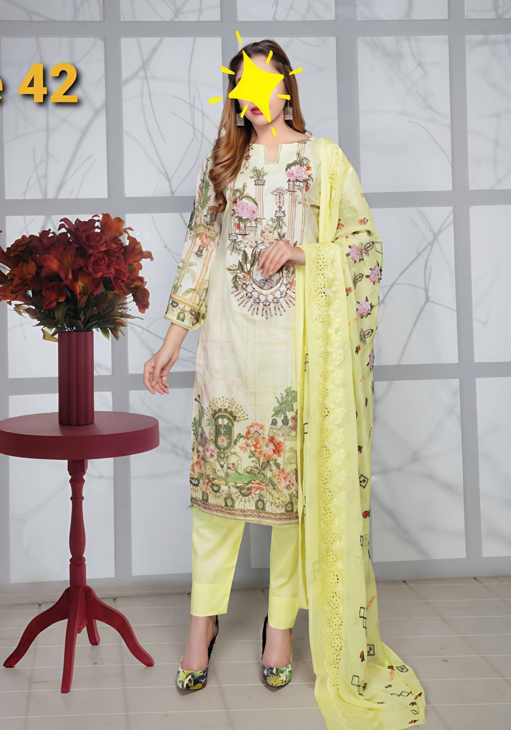 Yellow- Aalaya Lawn Suit with Embroidered Chiffon Dupatta