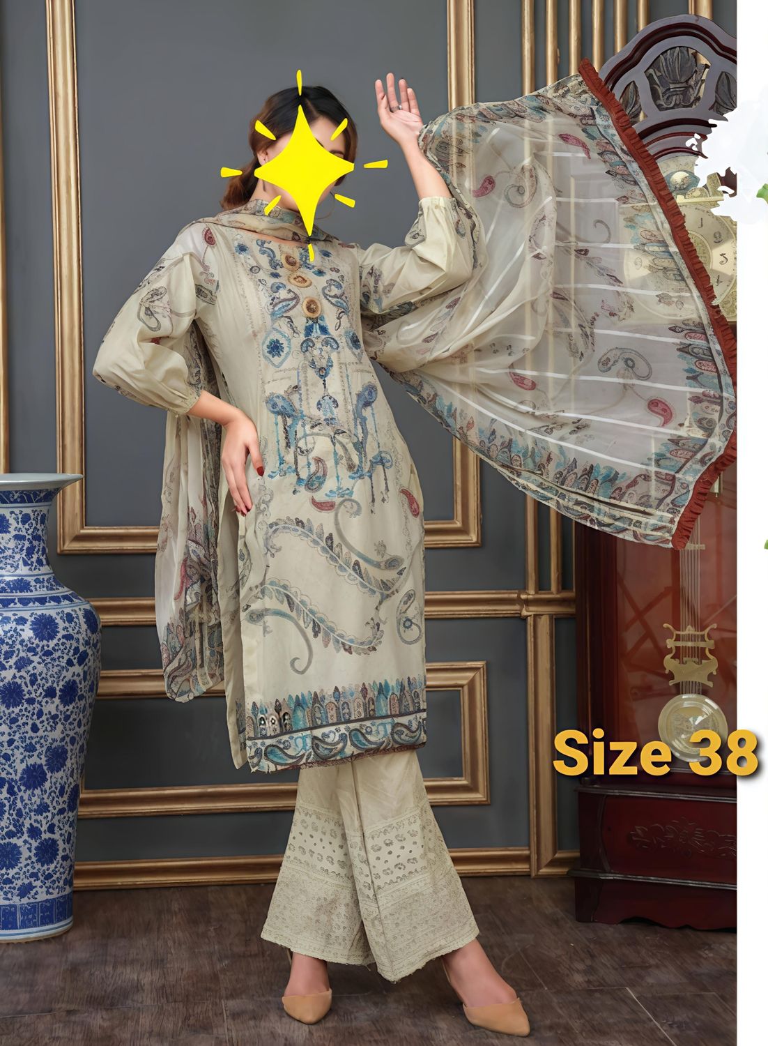 Off White- Mishkal Embroidered Lawn Suit with Shifli Embroidered Trouser