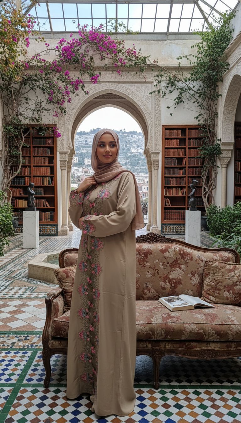 Beige Color Modest Dubai Abaya