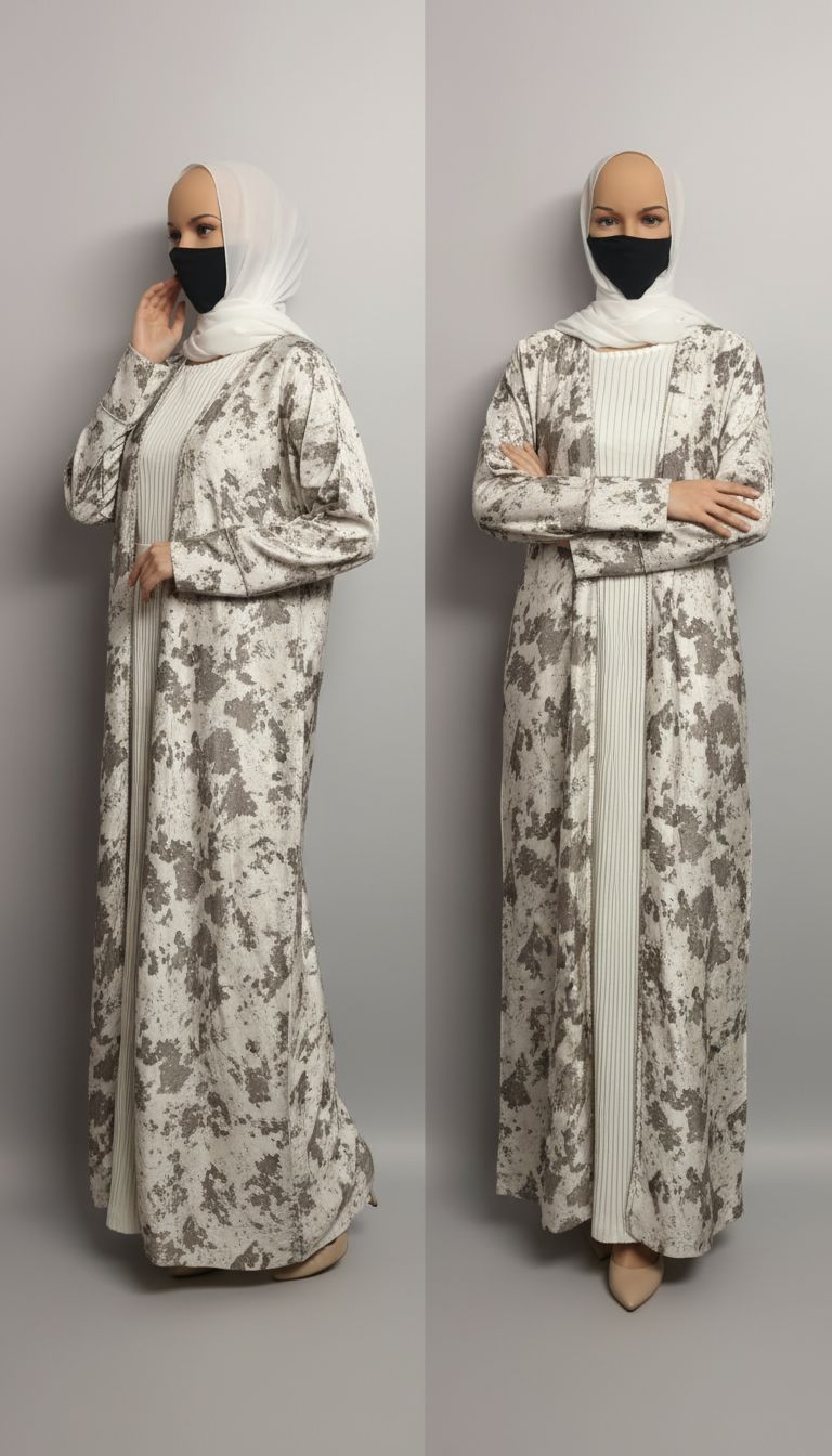 Patterned White Pleated Modest Dubai Abaya