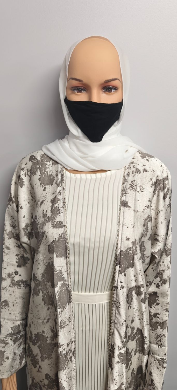 Patterned White Pleated Modest Dubai Abaya