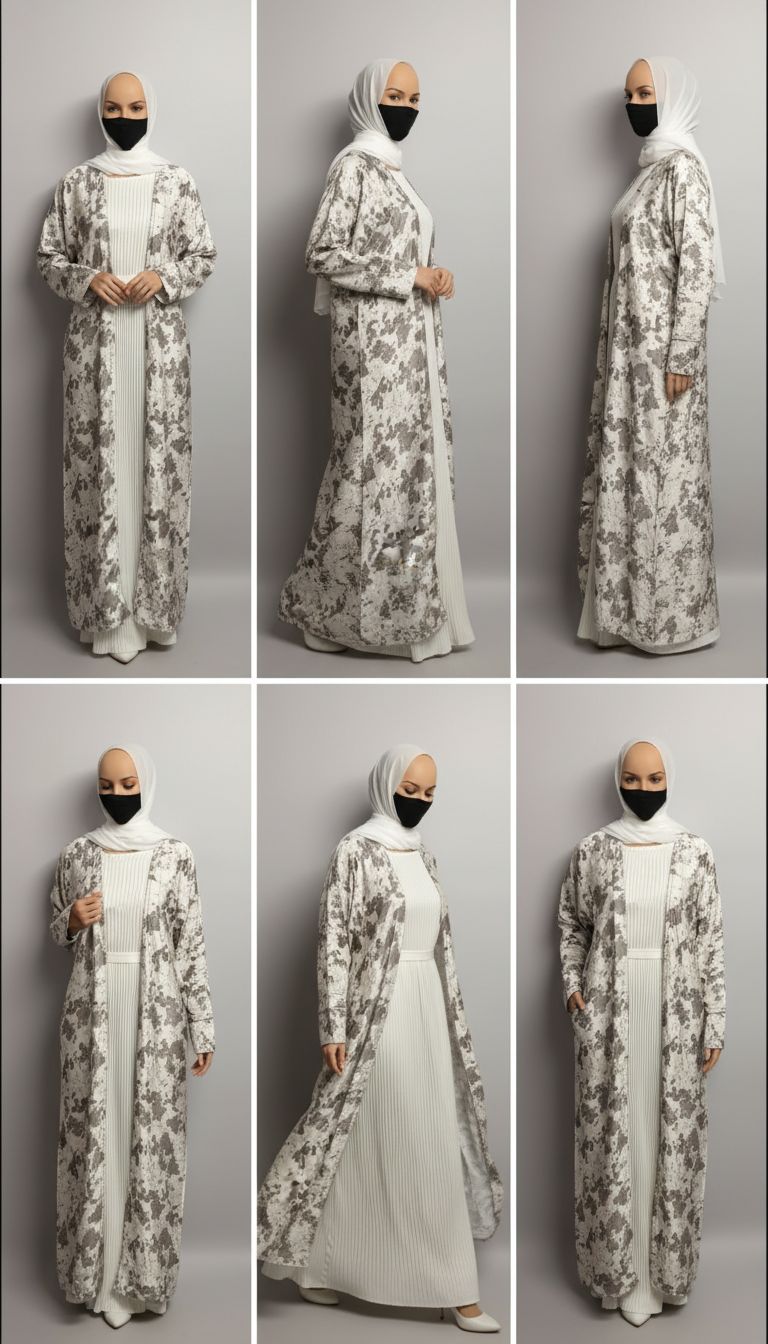Patterned White Pleated Modest Dubai Abaya
