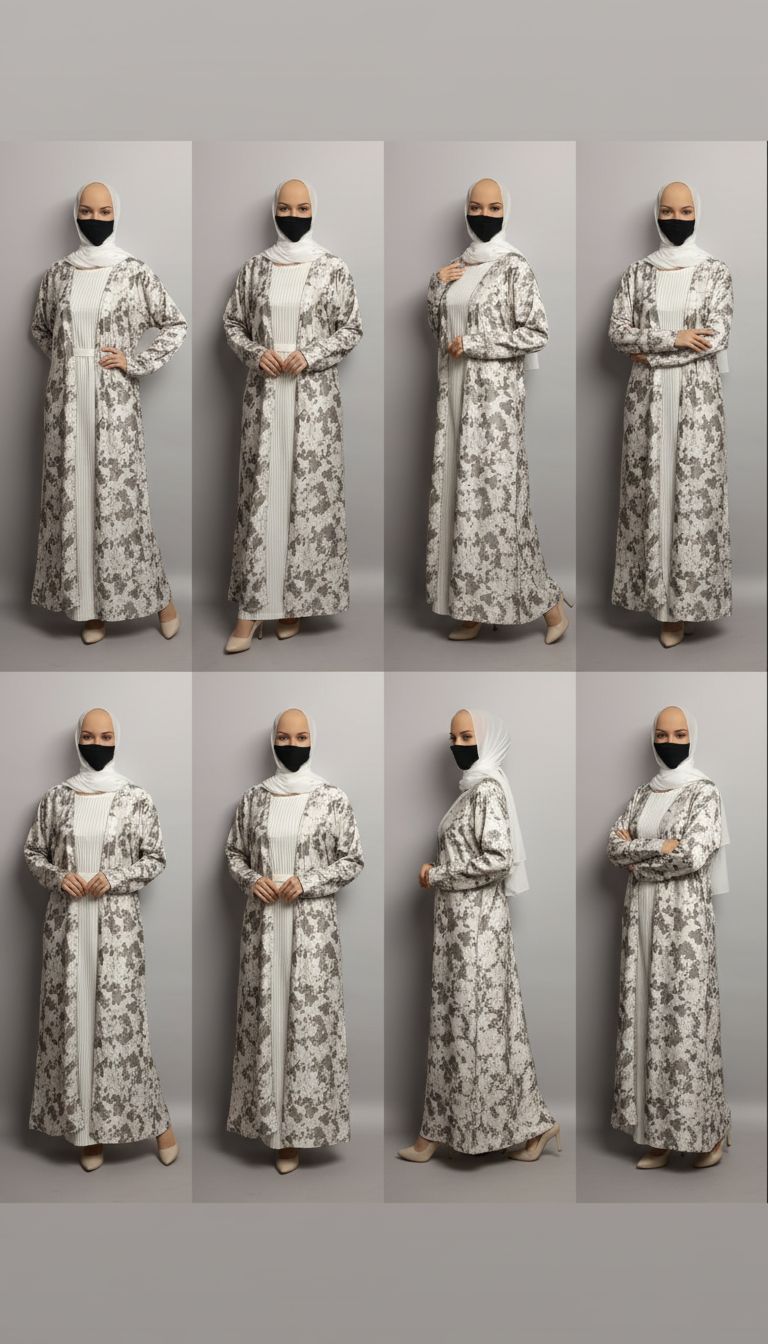 Patterned White Pleated Modest Dubai Abaya