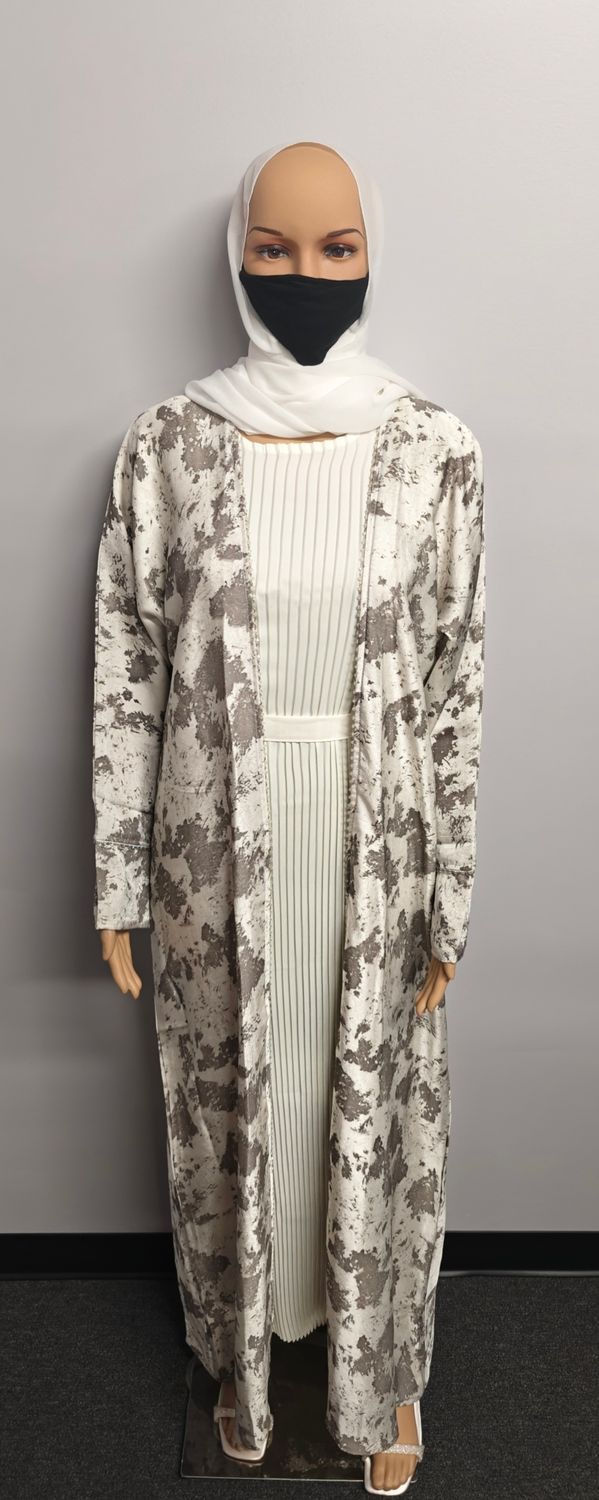 Patterned White Pleated Modest Dubai Abaya