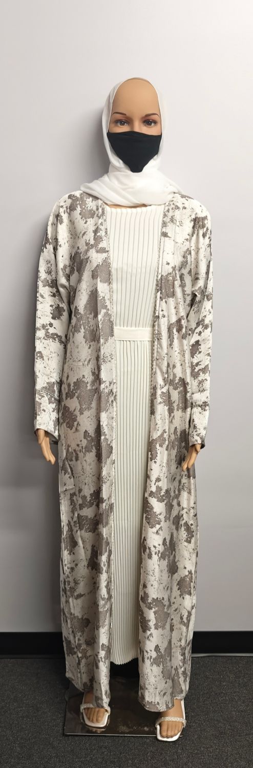 Patterned White Pleated Modest Dubai Abaya