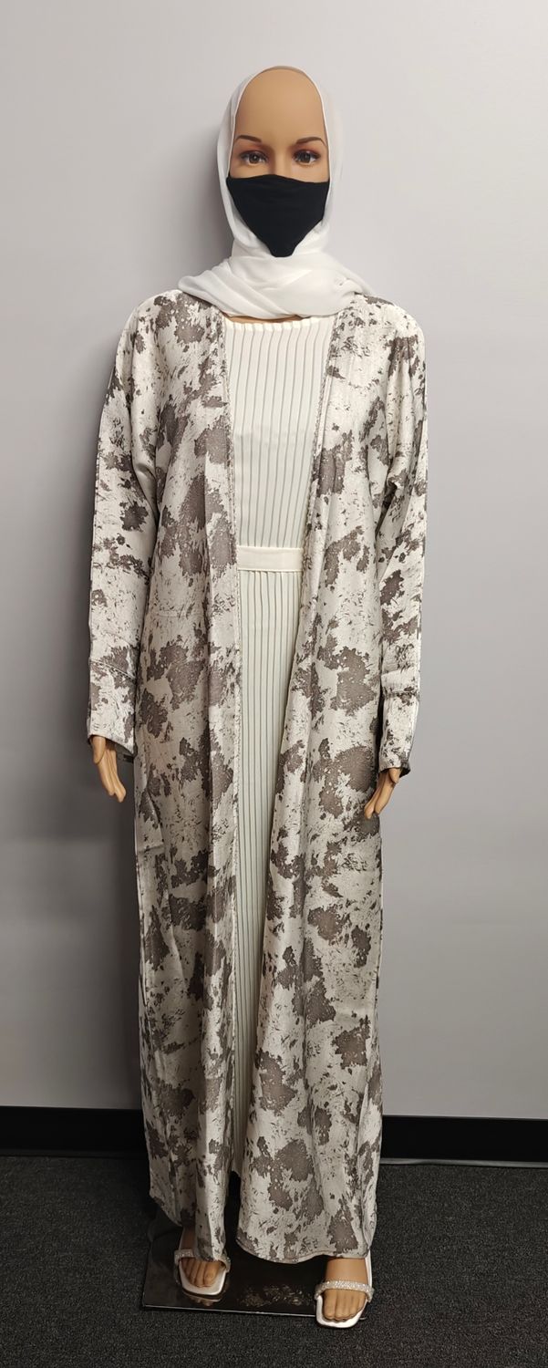 Patterned White Pleated Modest Dubai Abaya