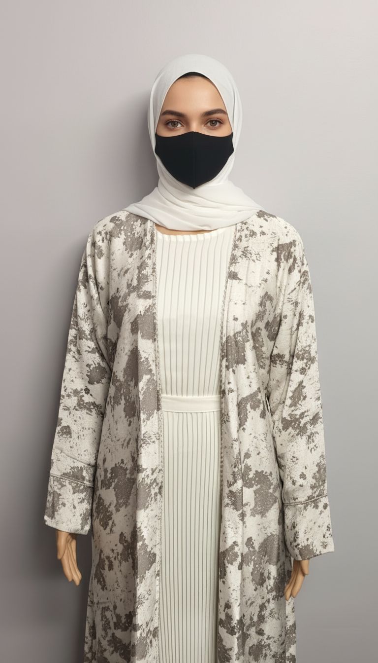 Patterned White Pleated Modest Dubai Abaya