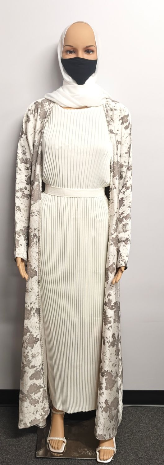 Patterned White Pleated Modest Dubai Abaya
