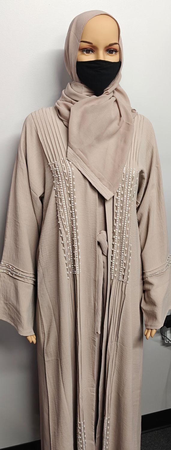 Pearled Cream Color Modest Dubai Abaya